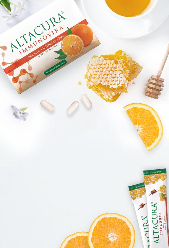 ALTA CARE Laboratoires has developed and produced Altacura line unique formulations enriched with propolis, vitamin C, lemon, zinc, honey, etc to help prevent colds and flu. Against stuffy nose, cough, feverish condition symptoms, we tend to take vitamins